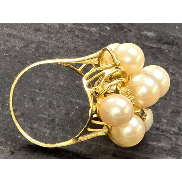 Vintage 14K Gold Cocktail Ring With Cultured Pearls & Diamonds Size 6.75 HS81 - Picture 16 of 16
